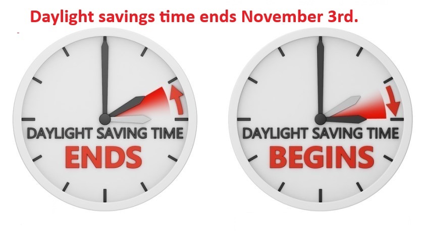 Daylight Savings Time Ends 11/3