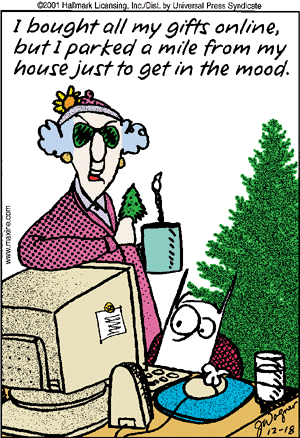 I bought all my gifts online, but I parked a mile from my house just to get in the mood.