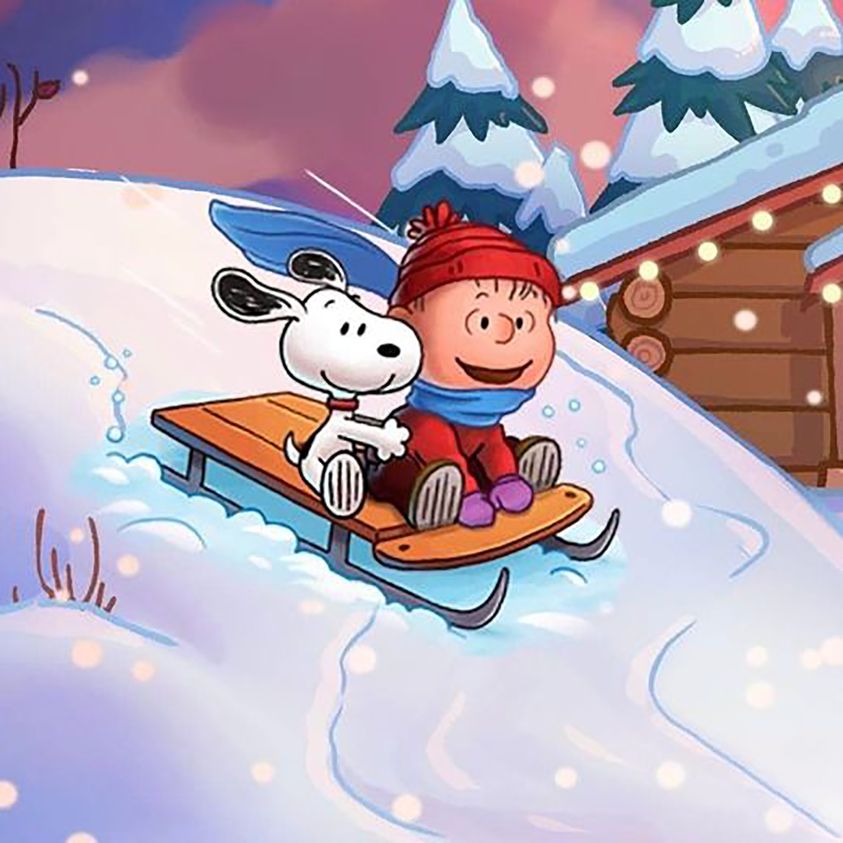 Snoopy & Linus on a sled.