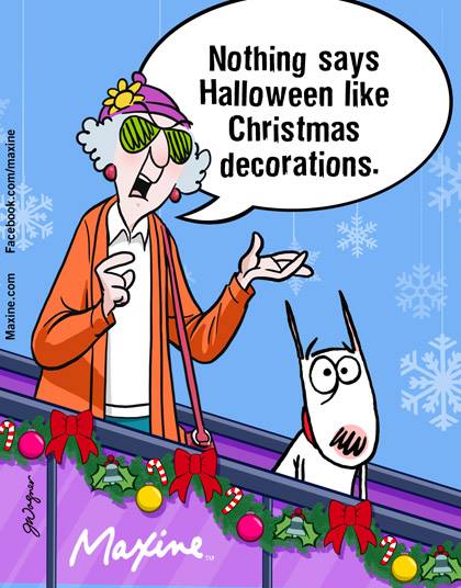 Nothing says Halloween like Christmas decorations.
